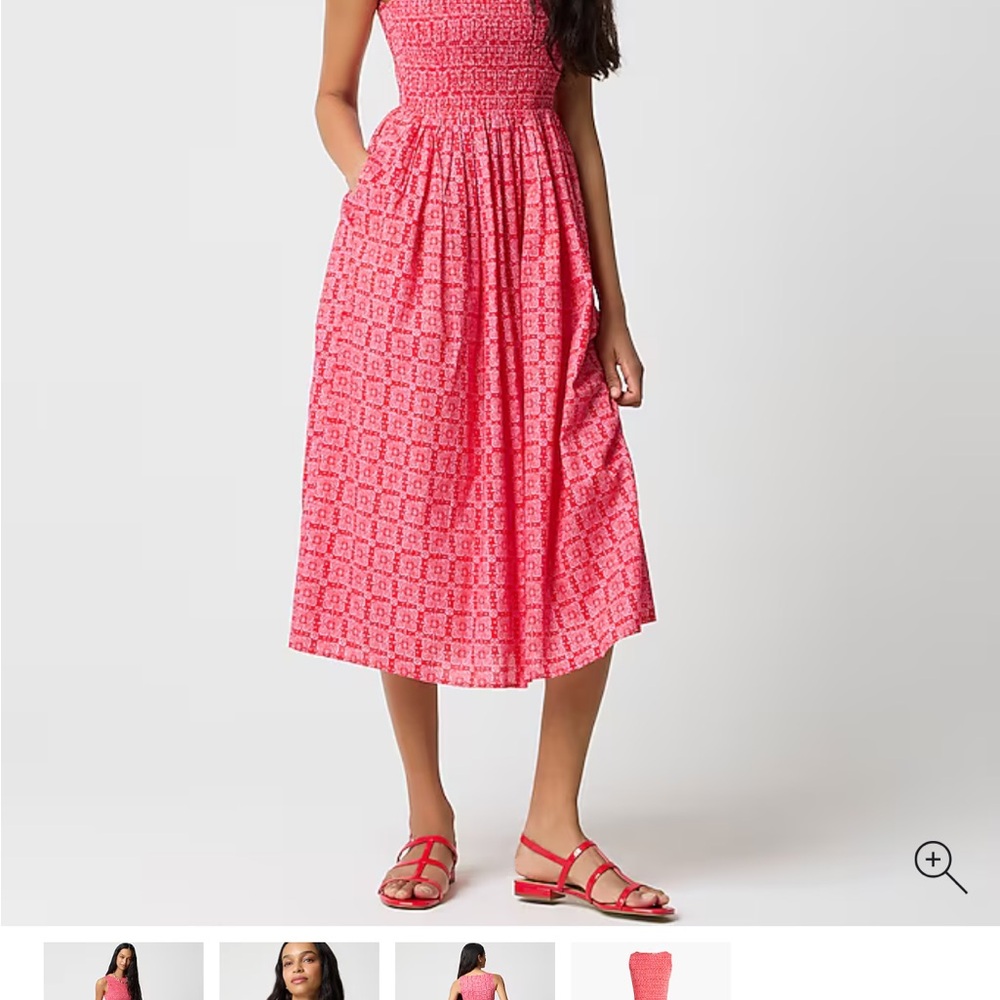 J. Crew Coral Smocked Midi Dress